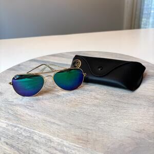 Ray-Ban RB3025 Aviator Gold Frame Green Mirror Flash Lens Sunglasses + Case